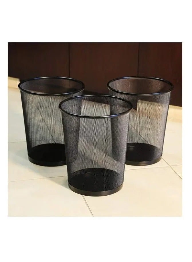3-Piece Round Mash Waste Basket Trash Black - Image 2