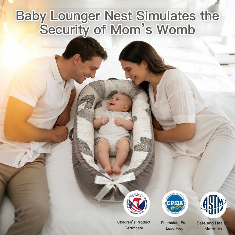Meindoovm Baby Lounger | Organic Cotton Infant Lounger | Reversible, Adjustable & Portable Floor Lounger | Soft, Breathable, Washable Cover-Grey Leaves - Image 4