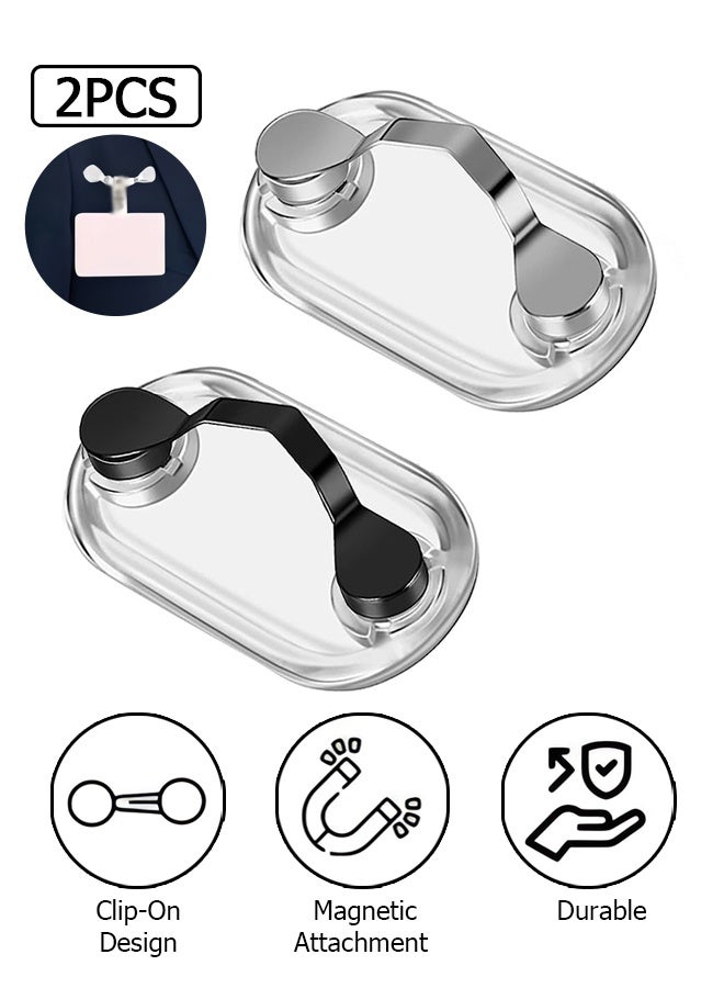 Wffo 2 Pcs Magnetic Eyeglass Holder - Glasses Specs Holder - Stainless Steel Name Tag Badge Sunglasses Clip Magnet Hook Pins onto Clothes to Keep Eyewear Safe - Eyeglass Holders for Men and Women (Black/Silver) - Image 1