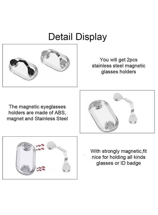 Wffo 2 Pcs Magnetic Eyeglass Holder - Glasses Specs Holder - Stainless Steel Name Tag Badge Sunglasses Clip Magnet Hook Pins onto Clothes to Keep Eyewear Safe - Eyeglass Holders for Men and Women (Black/Silver) - Image 3