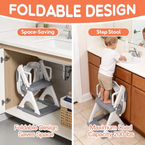 SKYROKU Potty Training Seat with Step Stool Ladder, Toddler Toilet Seat for Boys Girls, Adjustable 6 Heights Fits Round & Elongated Toilets, Anti-Slip Pads & Leak-Proof Guard - Image 4