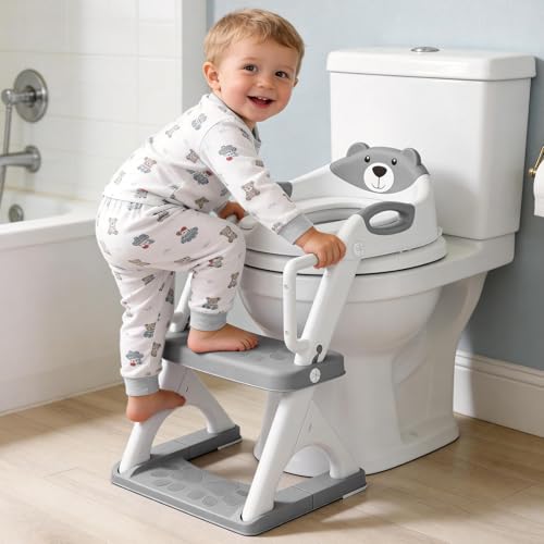 SKYROKU Potty Training Seat with Step Stool Ladder, Toddler Toilet Seat for Boys Girls, Adjustable 6 Heights Fits Round & Elongated Toilets, Anti-Slip Pads & Leak-Proof Guard - Image 5