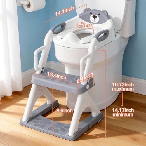 SKYROKU Potty Training Seat with Step Stool Ladder, Toddler Toilet Seat for Boys Girls, Adjustable 6 Heights Fits Round & Elongated Toilets, Anti-Slip Pads & Leak-Proof Guard - Image 2