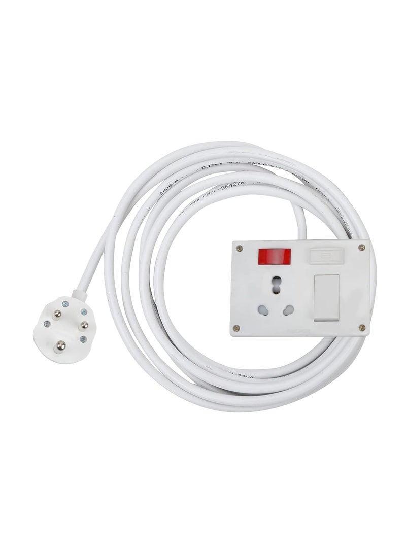 OCKO - Ocko Heavy Duty Extension Board with 25mm 5m Long Wire 616 Amp 1 Socket 1 Switch and 16 Amp Plug Combined for Microwave Induction Cooker Fridge Heater AC Polycarbonate White Pack of 1 - Image 1