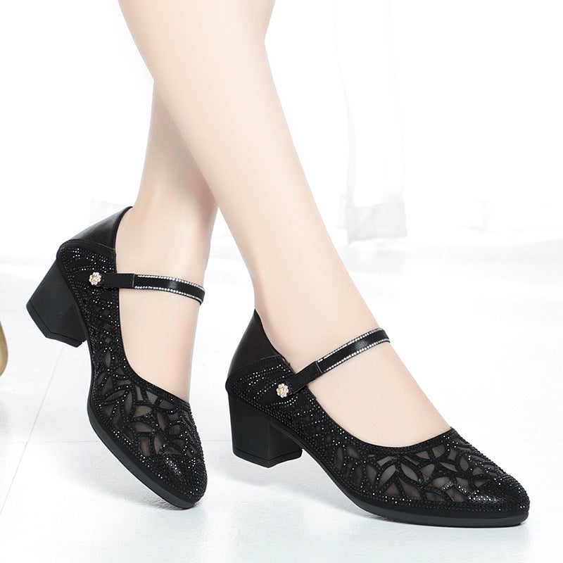 Mesh Single Shoes For Women 2023 New Summer Women'S Shoes Fashionable Mom Shoes With Buckle Hollow-Out Elderly Closed-Toe Sandals - Image 3