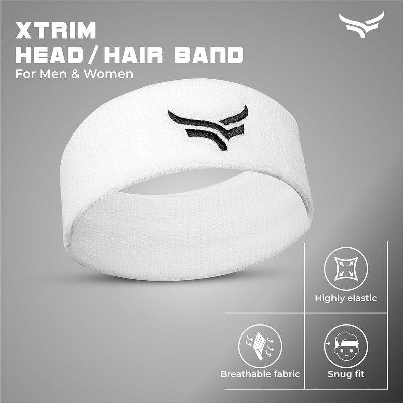 XTRIM رباط رأس للجنسين، رباط رأس للرجال، رباط رأس للنساء، رباط شعر، يمتص الرطوبة، ملاءمة مريحة، قماش قابل للتنفس، عالي المرونة (أبيض) - Image 2
