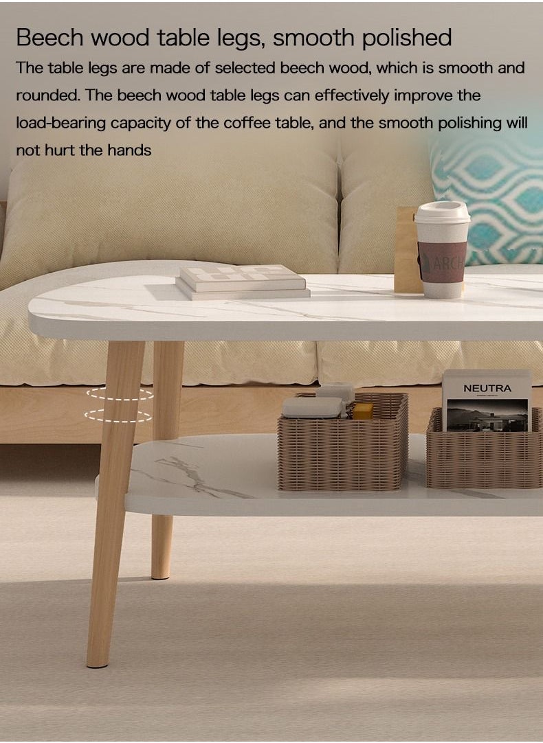 AnneFish - 120*60*42cm Double Layer MDF Marble Pattern Coffee Table With Large Storage Capacity For Living Room - Image 1
