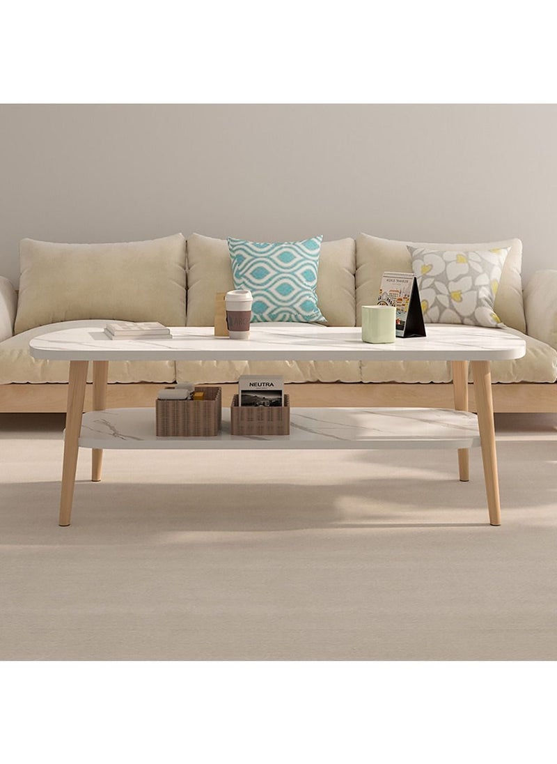 AnneFish - 120*60*42cm Double Layer MDF Marble Pattern Coffee Table With Large Storage Capacity For Living Room - Image 1