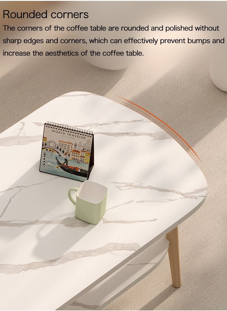 AnneFish - 120*60*42cm Double Layer MDF Marble Pattern Coffee Table With Large Storage Capacity For Living Room - Image 1