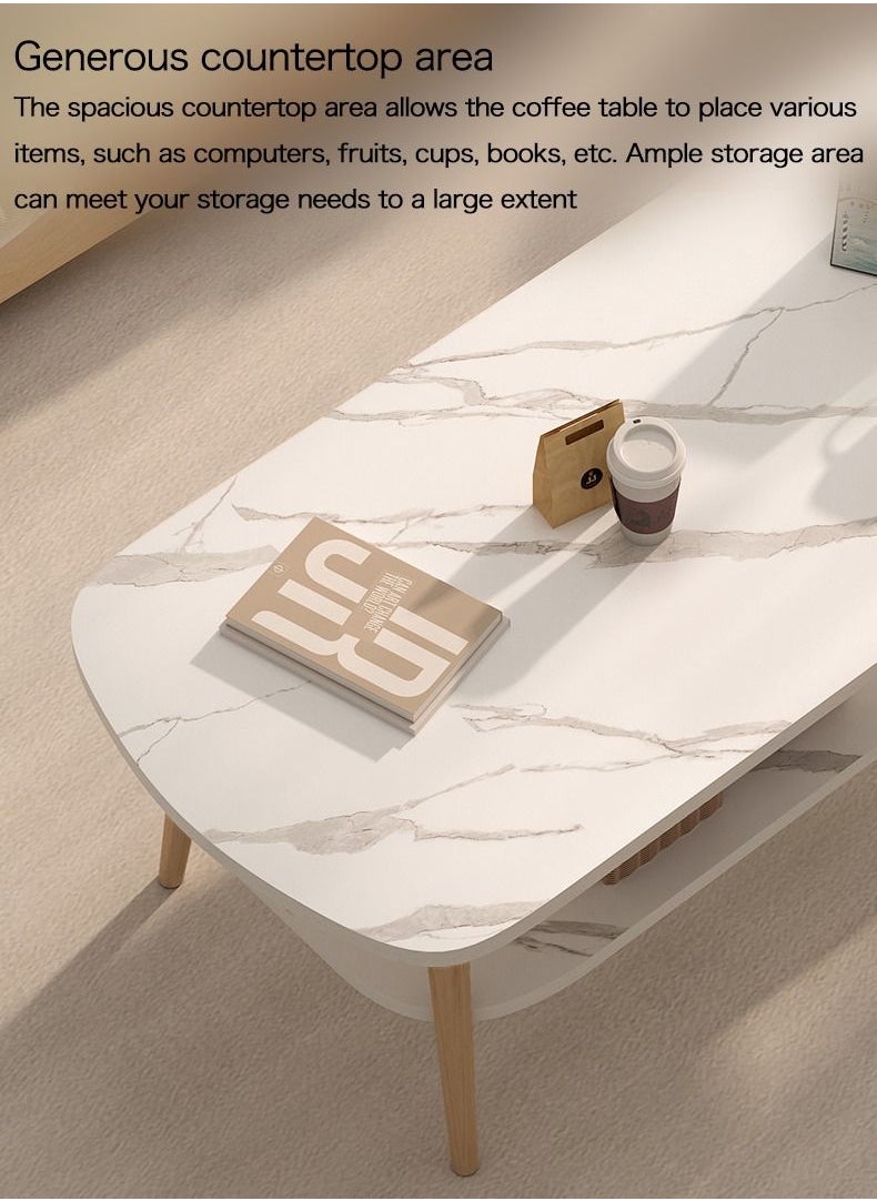 AnneFish - 120*60*42cm Double Layer MDF Marble Pattern Coffee Table With Large Storage Capacity For Living Room - Image 1
