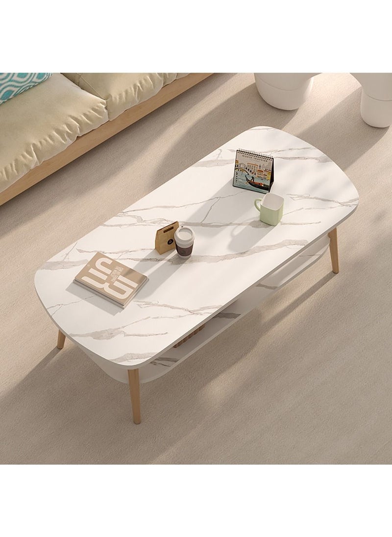 AnneFish - 120*60*42cm Double Layer MDF Marble Pattern Coffee Table With Large Storage Capacity For Living Room - Image 1