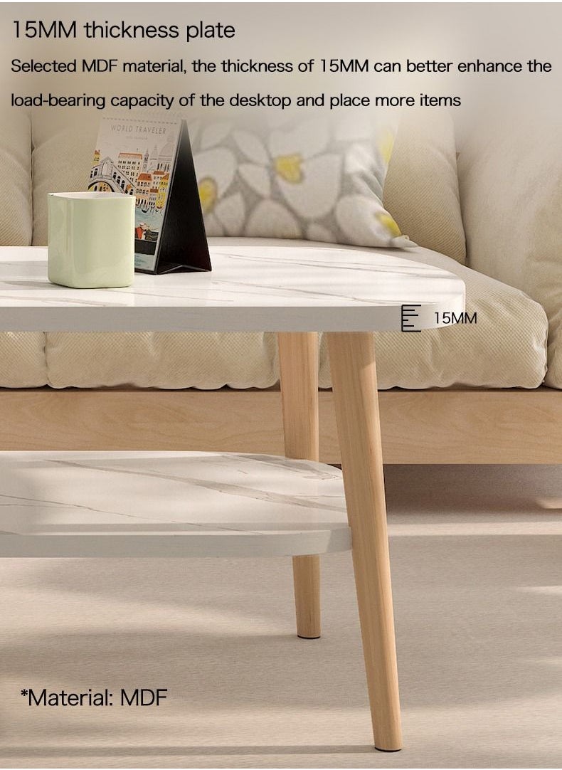 AnneFish - 120*60*42cm Double Layer MDF Marble Pattern Coffee Table With Large Storage Capacity For Living Room - Image 1