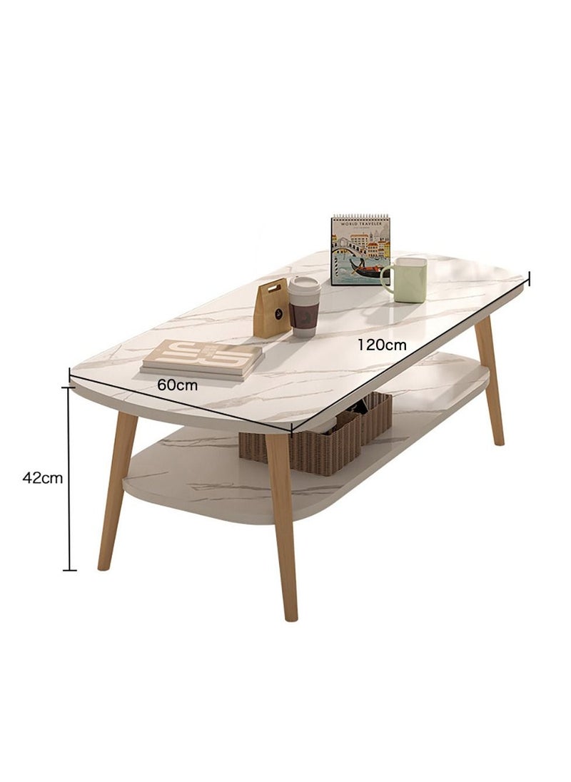 AnneFish - 120*60*42cm Double Layer MDF Marble Pattern Coffee Table With Large Storage Capacity For Living Room - Image 1