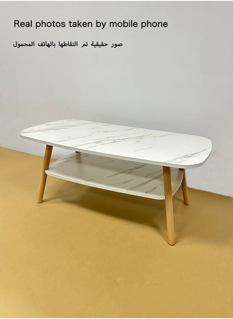 AnneFish - 120*60*42cm Double Layer MDF Marble Pattern Coffee Table With Large Storage Capacity For Living Room - Image 1