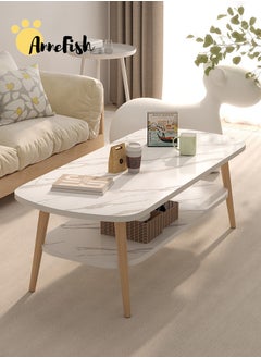 120*60*42cm Double Layer MDF Marble Pattern Coffee Table With Large Storage Capacity For Living Room