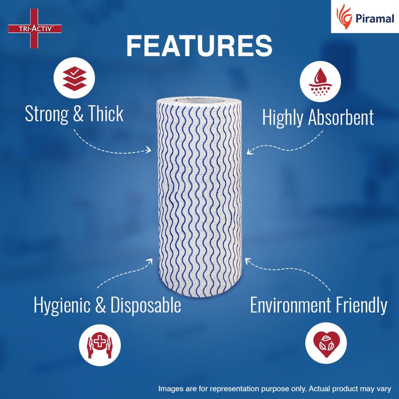 TRI-ACTIV Washable & Reusable Kitchen Towel Roll | 80 Pulls per Roll, 320 Sheets Pack of 4 | Highly Absorbent Kitchen Tissue Roll | Non Woven Fabric | Better alternative to Paper Tissue Roll | Blue - Image 4