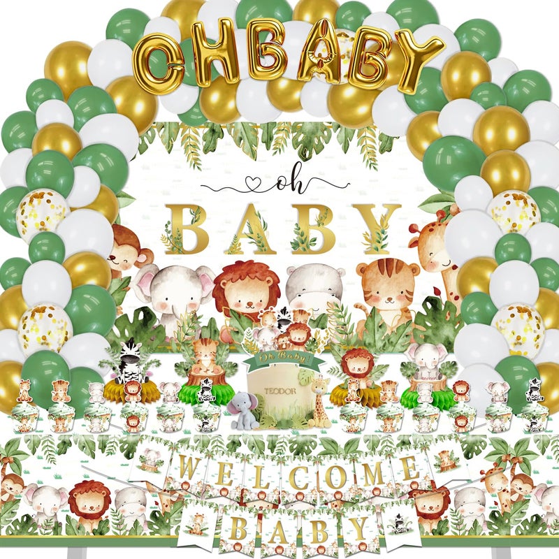 Mpanwen Safari Jungle Baby Shower Decorations Jungle Animal Party Supplies Decor for Boy Girl Showers Birthdays with Banners Cake Topper Cupcake Topper Balloons Sash Corsage - Image 2