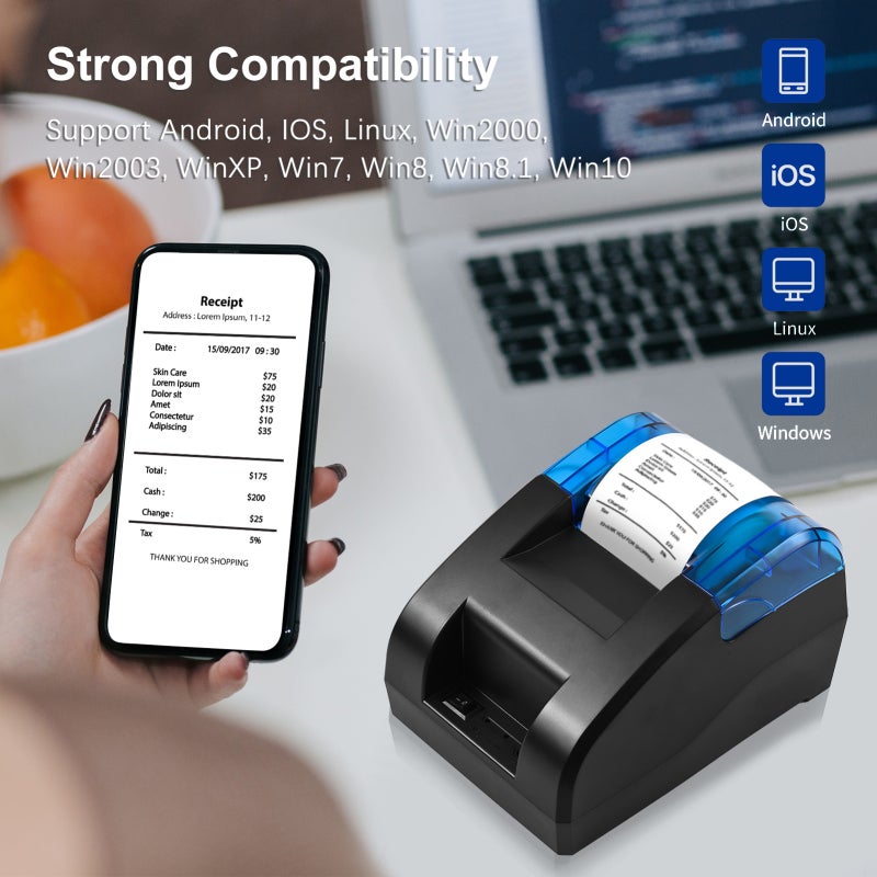 Bisofice Bluetooth Thermal Receipt Printer 56mm Desktop USB BT Portable Fast 90mm/s - Easy Setup Wireless Label Printer for Restaurant Pos Retail Shop - Image 4