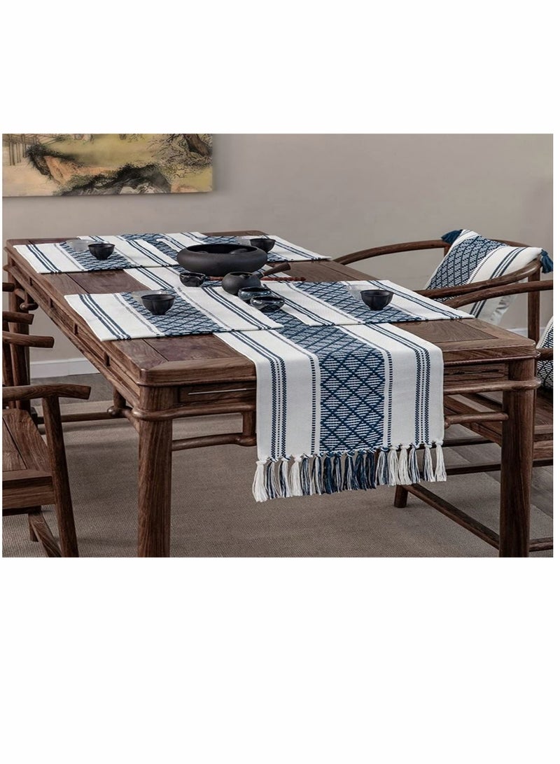 KASTWAVE Table Runner, Moroccan Boho Burlap Table Runner, Tufted Tassels for Wedding, Birthday Parties, Banquets, Engagements, Bridal Shower, Rustic Farmhouse Dining Table Décor-Blue, 14 X 72 in - Image 3