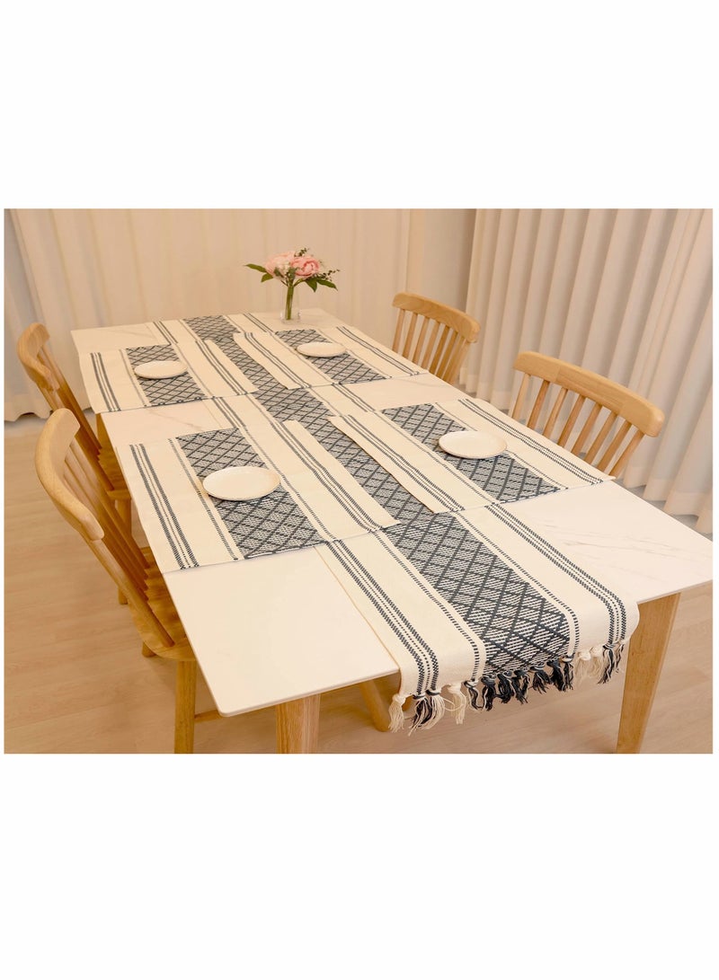 KASTWAVE Table Runner, Moroccan Boho Burlap Table Runner, Tufted Tassels for Wedding, Birthday Parties, Banquets, Engagements, Bridal Shower, Rustic Farmhouse Dining Table Décor-Blue, 14 X 72 in - Image 2