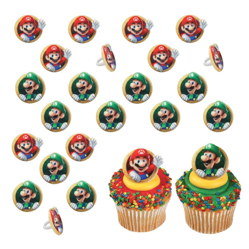 DecoPac Super Mario Rings, 24 Nintendo Cupcake Decorations Featuring Mario And Luigi, Cake Toppers For Birthday, Gaming, Party - 24 Pack - Image 1