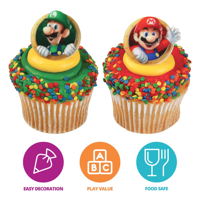 DecoPac Super Mario Rings, 24 Nintendo Cupcake Decorations Featuring Mario And Luigi, Cake Toppers For Birthday, Gaming, Party - 24 Pack - Image 3