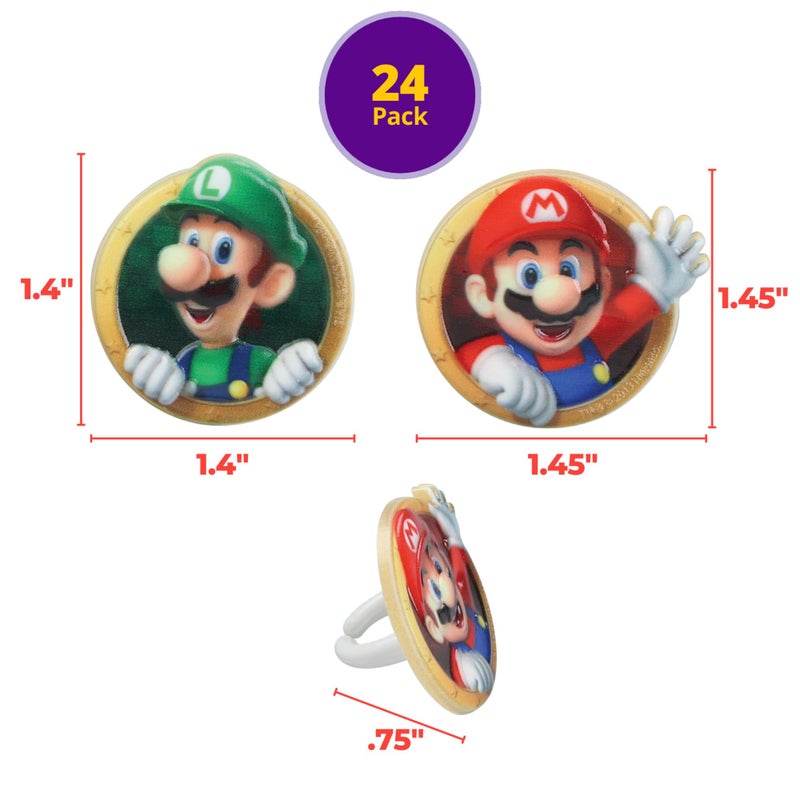 DecoPac Super Mario Rings, 24 Nintendo Cupcake Decorations Featuring Mario And Luigi, Cake Toppers For Birthday, Gaming, Party - 24 Pack - Image 4