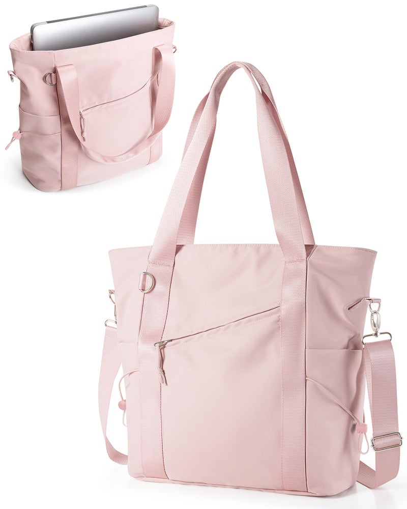 Smasrob Work Tote with Crossbody Strap for Women, Tote Bag with Laptop Sleeve and Water Bottle Pocket for Work and School, Pink - Image 1