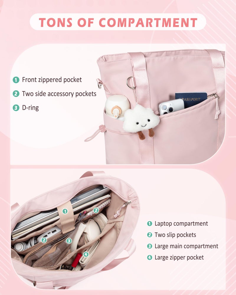 Smasrob Work Tote with Crossbody Strap for Women, Tote Bag with Laptop Sleeve and Water Bottle Pocket for Work and School, Pink - Image 3