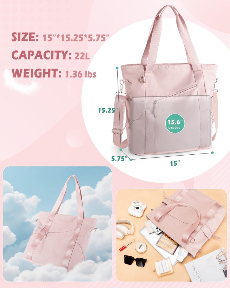 Smasrob Work Tote with Crossbody Strap for Women, Tote Bag with Laptop Sleeve and Water Bottle Pocket for Work and School, Pink - Image 5