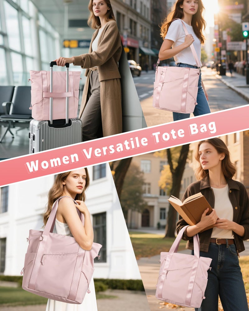 Smasrob Work Tote with Crossbody Strap for Women, Tote Bag with Laptop Sleeve and Water Bottle Pocket for Work and School, Pink - Image 2