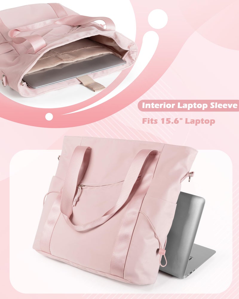 Smasrob Work Tote with Crossbody Strap for Women, Tote Bag with Laptop Sleeve and Water Bottle Pocket for Work and School, Pink - Image 4
