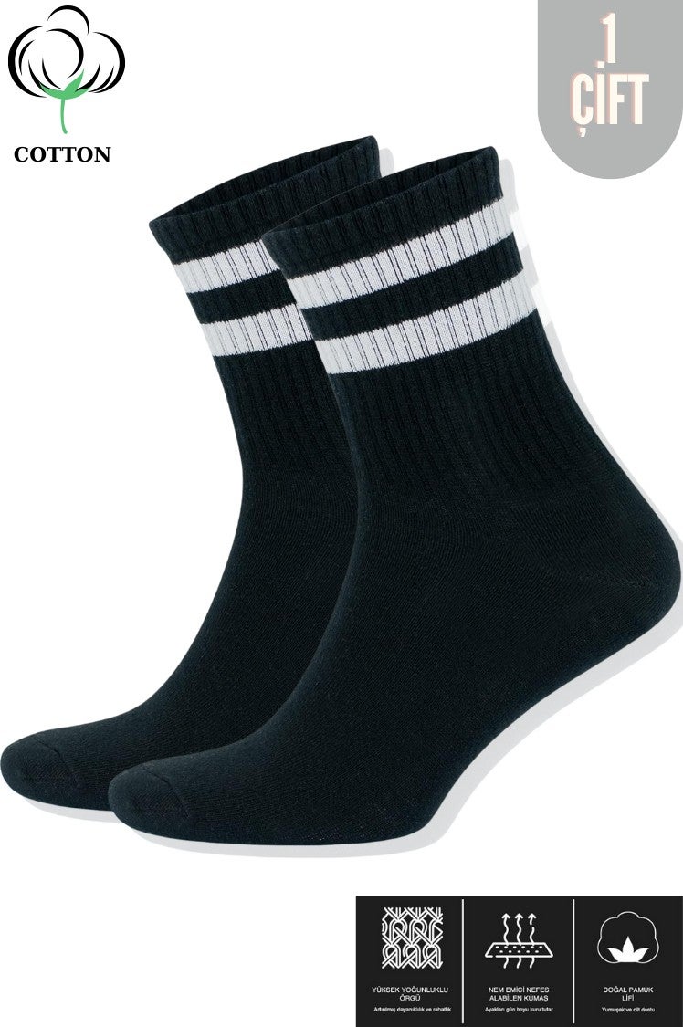 Kral Socks Men's - Women's Striped College Tennis Socks Cotton Anti-Sweat Socks - Image 1