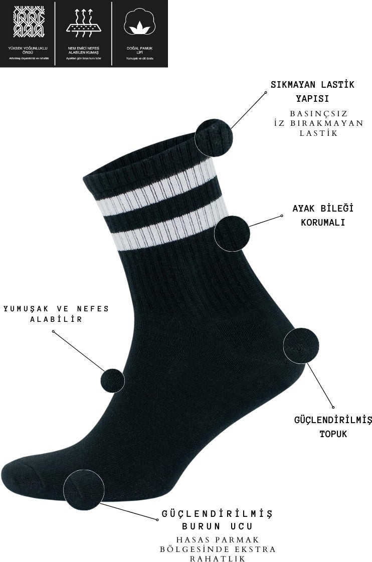 Kral Socks Men's - Women's Striped College Tennis Socks Cotton Anti-Sweat Socks - Image 2