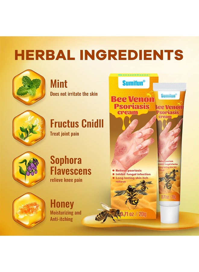 Sumifun Bee Venom Psoriasis Cream, New Zealand Bee Venom Professional Psoriasis Cream For Itchy Skin Fast Relief Cream For Face And Body, Soothing And Moisturizing Psoriasis Cream 20G - Image 5