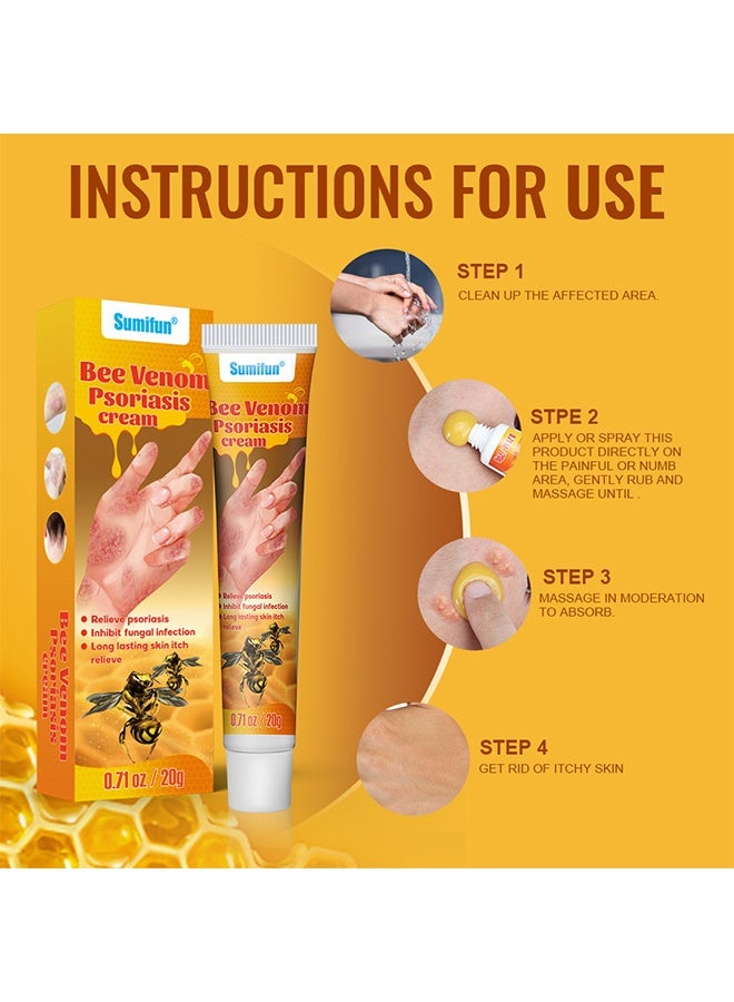 Sumifun Bee Venom Psoriasis Cream, New Zealand Bee Venom Professional Psoriasis Cream For Itchy Skin Fast Relief Cream For Face And Body, Soothing And Moisturizing Psoriasis Cream 20G - Image 4