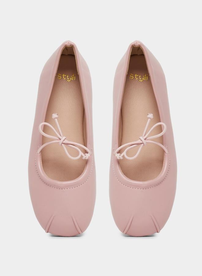 Styli Solid Slip-on Ballerinas with Bow Tie Detail - Image 5