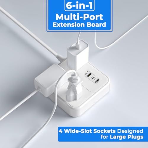 EMBOX Modern Extension Board with USB | 3 Universal Sockets and Type-C USB Ports (12W) | Extension Board with Switches | Overload Protector Indicator 2500W, 2 Meter Extension Cord - Image 5