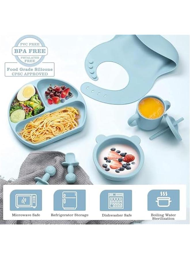 هوكور مجموعة ادوات طعام للاطفال من بلورفوكس، مجموعة ادوات مائدة للاطفال مع وعاء شفط وطبق مقسم، لوازم فطام للاطفال مع ملاعق وشوك وكوب مضاد للانسكاب ومريلة قابلة للتعديل، ادوات تناول الطعام لعمر 6 اشهر فما - Image 2