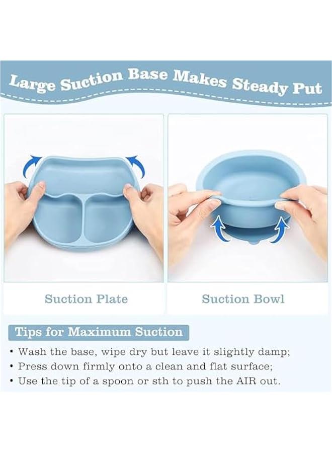 هوكور مجموعة ادوات طعام للاطفال من بلورفوكس، مجموعة ادوات مائدة للاطفال مع وعاء شفط وطبق مقسم، لوازم فطام للاطفال مع ملاعق وشوك وكوب مضاد للانسكاب ومريلة قابلة للتعديل، ادوات تناول الطعام لعمر 6 اشهر فما - Image 4