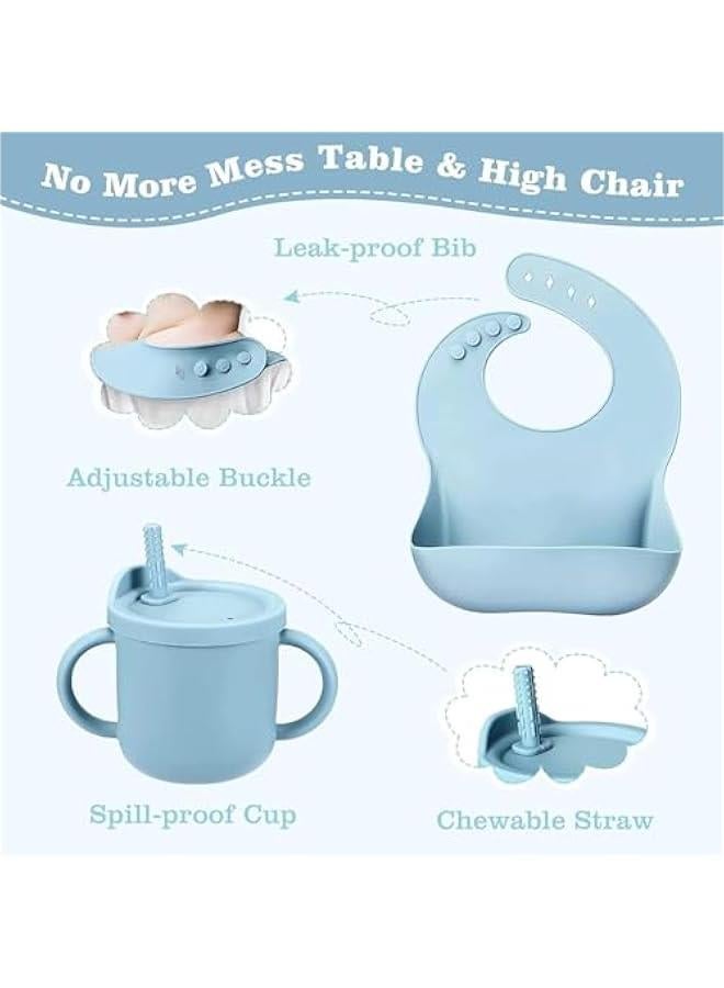 هوكور مجموعة ادوات طعام للاطفال من بلورفوكس، مجموعة ادوات مائدة للاطفال مع وعاء شفط وطبق مقسم، لوازم فطام للاطفال مع ملاعق وشوك وكوب مضاد للانسكاب ومريلة قابلة للتعديل، ادوات تناول الطعام لعمر 6 اشهر فما - Image 5