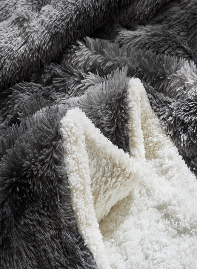 Flysheep Luxury Faux Fur Shaggy Fluffy Comforter Set King Size Mixed Black and White Long Hair, 3 Pieces Plush Flannel Sherpa Backing Reversible Soft Microfiber Bedding Set Super Warm for Winter - Image 4