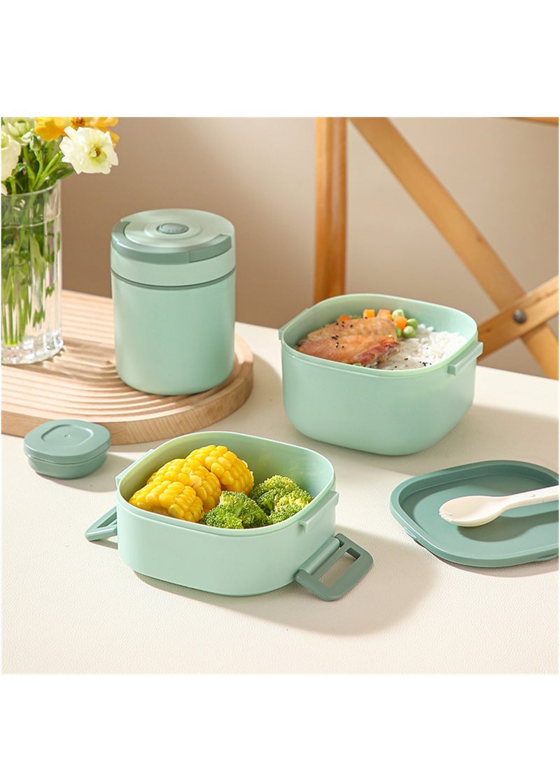 Bento Box, All-in-One Salad Container, Large 82-oz Salad Bowl, 3-Layer Bento-Style Tray for Toppings, Leakproof Food Container with Reusable Spoon for On the Go Meal, Microwave Safe (2400ml)