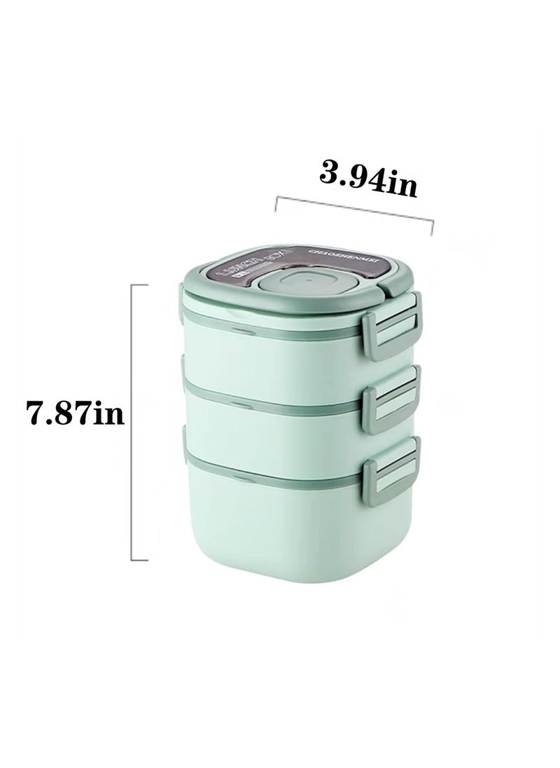 Bento Box, All-in-One Salad Container, Large 82-oz Salad Bowl, 3-Layer Bento-Style Tray for Toppings, Leakproof Food Container with Reusable Spoon for On the Go Meal, Microwave Safe (2400ml)