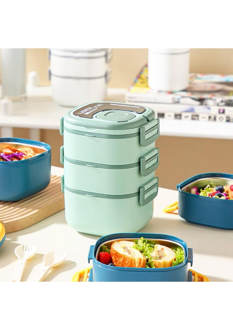 Bento Box, All-in-One Salad Container, Large 82-oz Salad Bowl, 3-Layer Bento-Style Tray for Toppings, Leakproof Food Container with Reusable Spoon for On the Go Meal, Microwave Safe (2400ml)