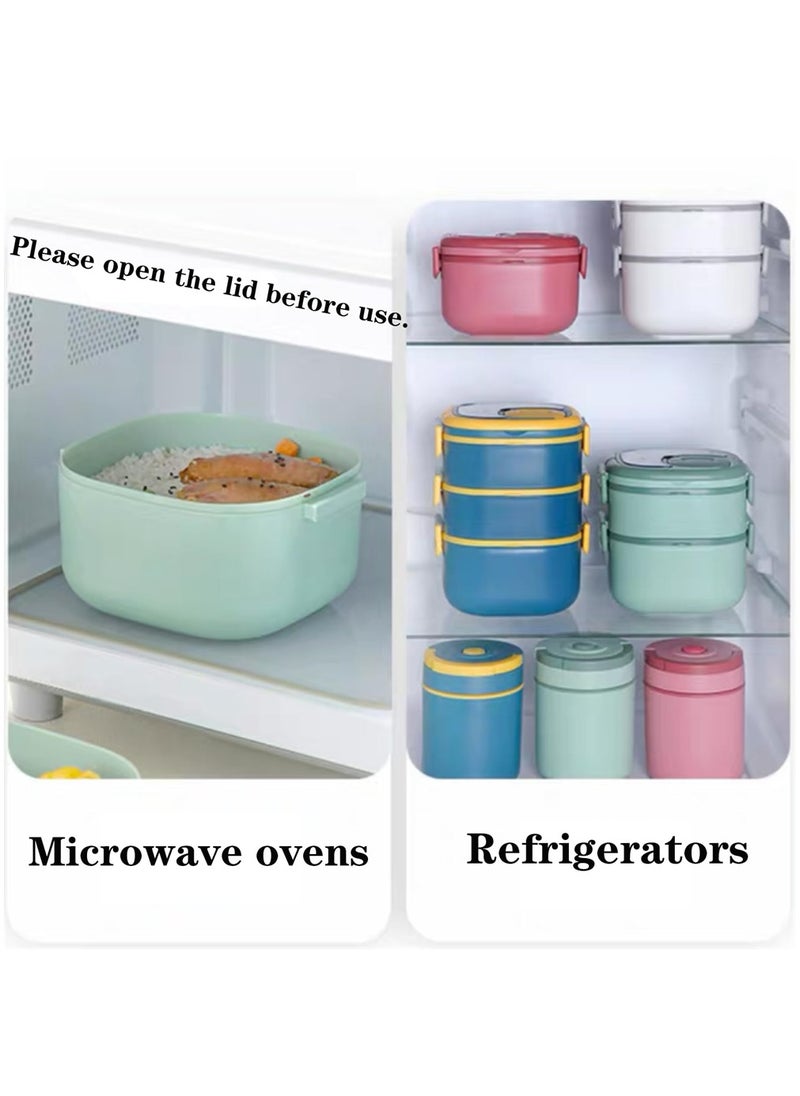 Bento Box, All-in-One Salad Container, Large 82-oz Salad Bowl, 3-Layer Bento-Style Tray for Toppings, Leakproof Food Container with Reusable Spoon for On the Go Meal, Microwave Safe (2400ml)