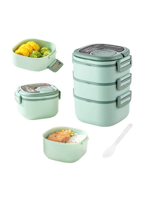 Bento Box, All-in-One Salad Container, Large 82-oz Salad Bowl, 3-Layer Bento-Style Tray for Toppings, Leakproof Food Container with Reusable Spoon for On the Go Meal, Microwave Safe (2400ml)