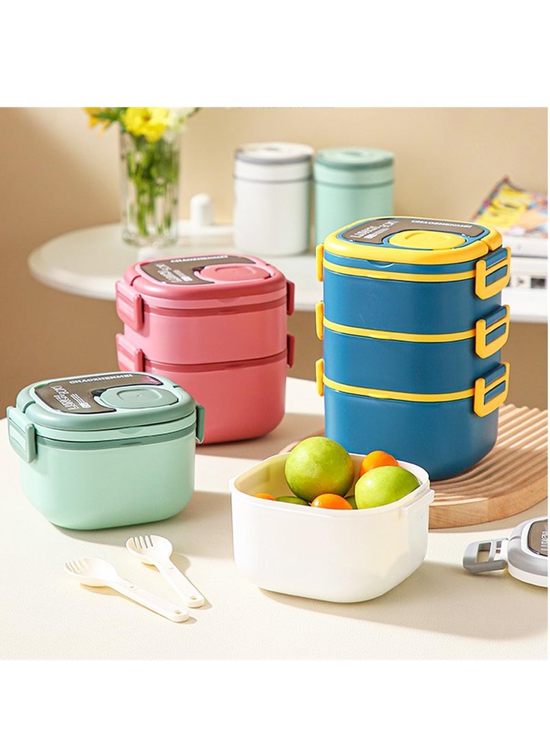Bento Box, All-in-One Salad Container, Large 82-oz Salad Bowl, 3-Layer Bento-Style Tray for Toppings, Leakproof Food Container with Reusable Spoon for On the Go Meal, Microwave Safe (2400ml)