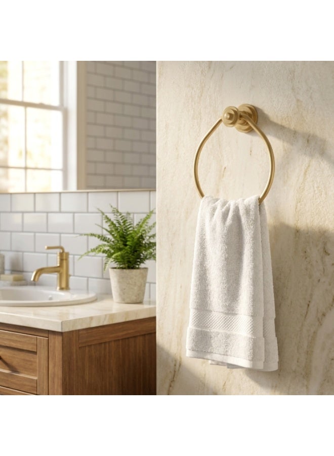 Perrin & Rowe 6235SB Armstrong Satin Brass Towel Ring, Brass Wall Mounted Bathroom Towel Holder with Concealed Fixings - Image 2