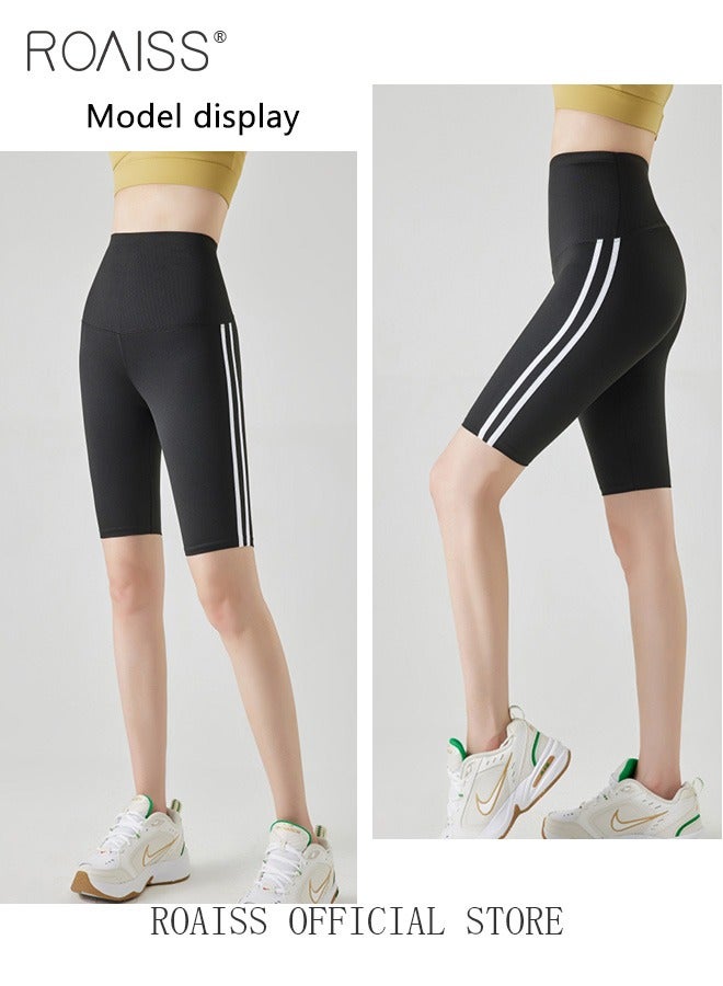 roaiss 2 Pack Women Striped Sweatpants Fitted Leggings Cropped Shorts High Elastic Fabric Yoga Fitness Pants Wear resistant and Anti wrinkle Can be Worn Outside Tighten the Waist Modify Body Proportions  - Image 3
